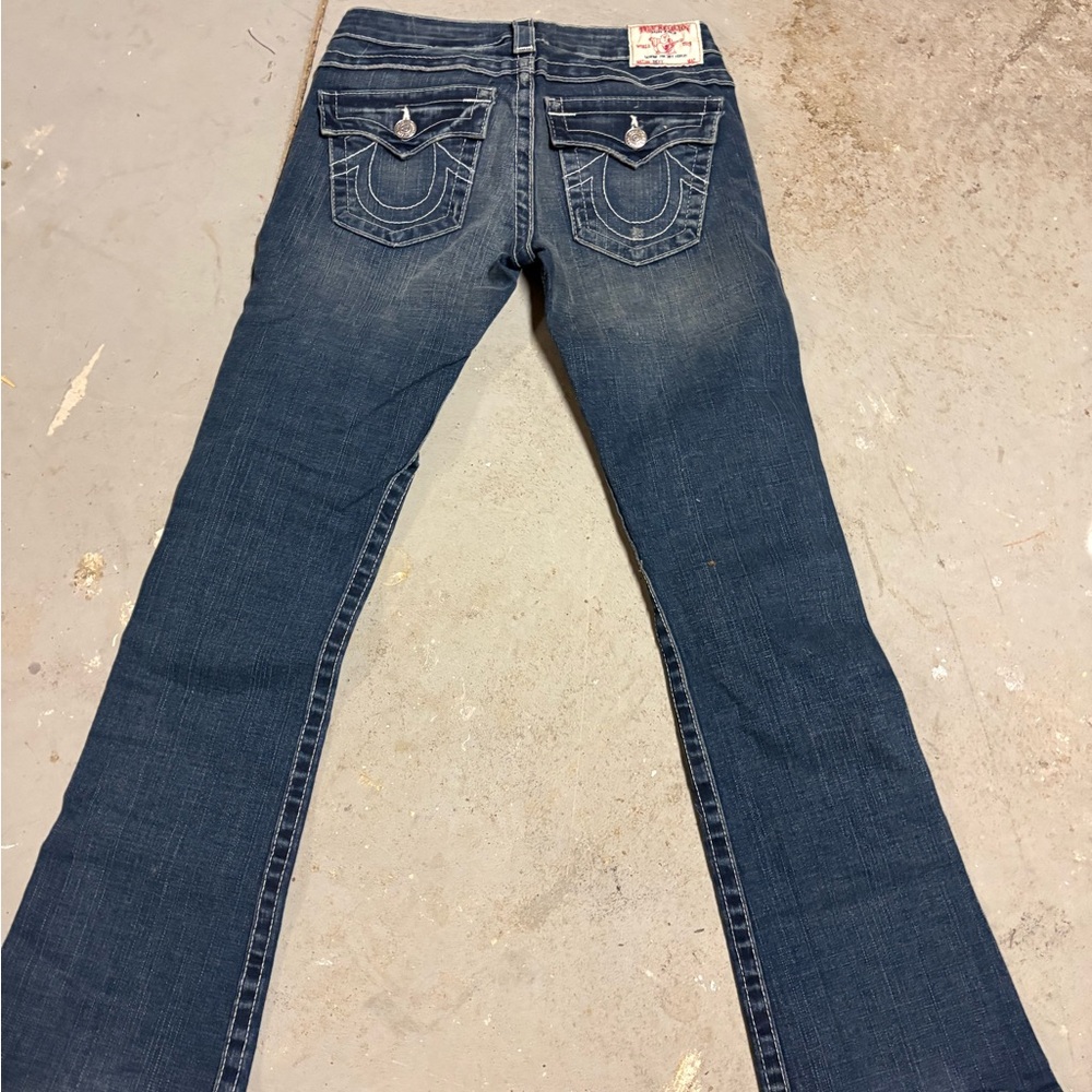 True Religion Blue Boot Cut Jeans with Signature Stitching